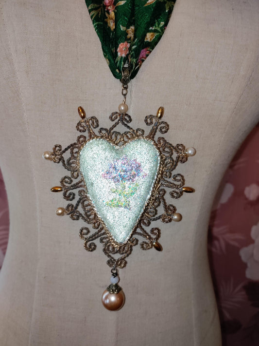 Katherine’s Heart ~ Oversized Upcycled Heart Locket Necklace with Key and Love Note