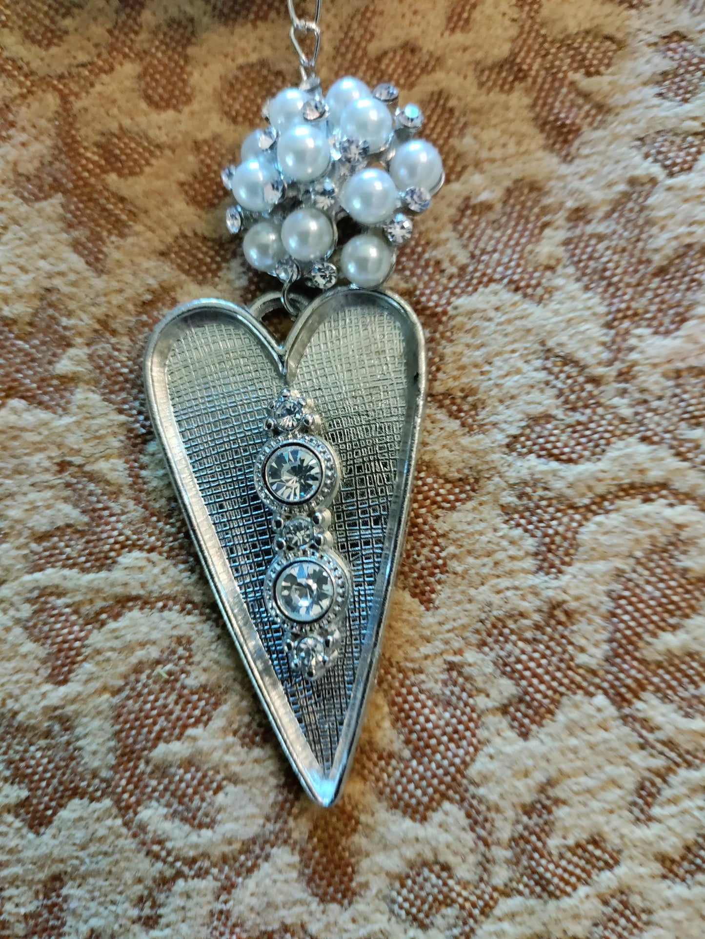 Multi Strand Vintage Bridal Necklace with Chandelier Crystals and Heart Pendant-Wedding Pearls
