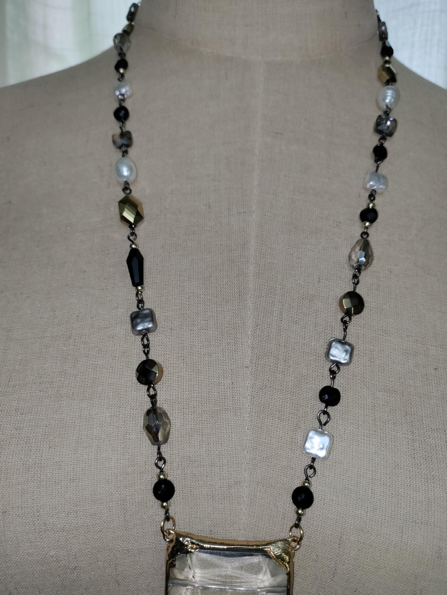 Handmade Crystal Cross Necklace, Glass & Acrylic Beads