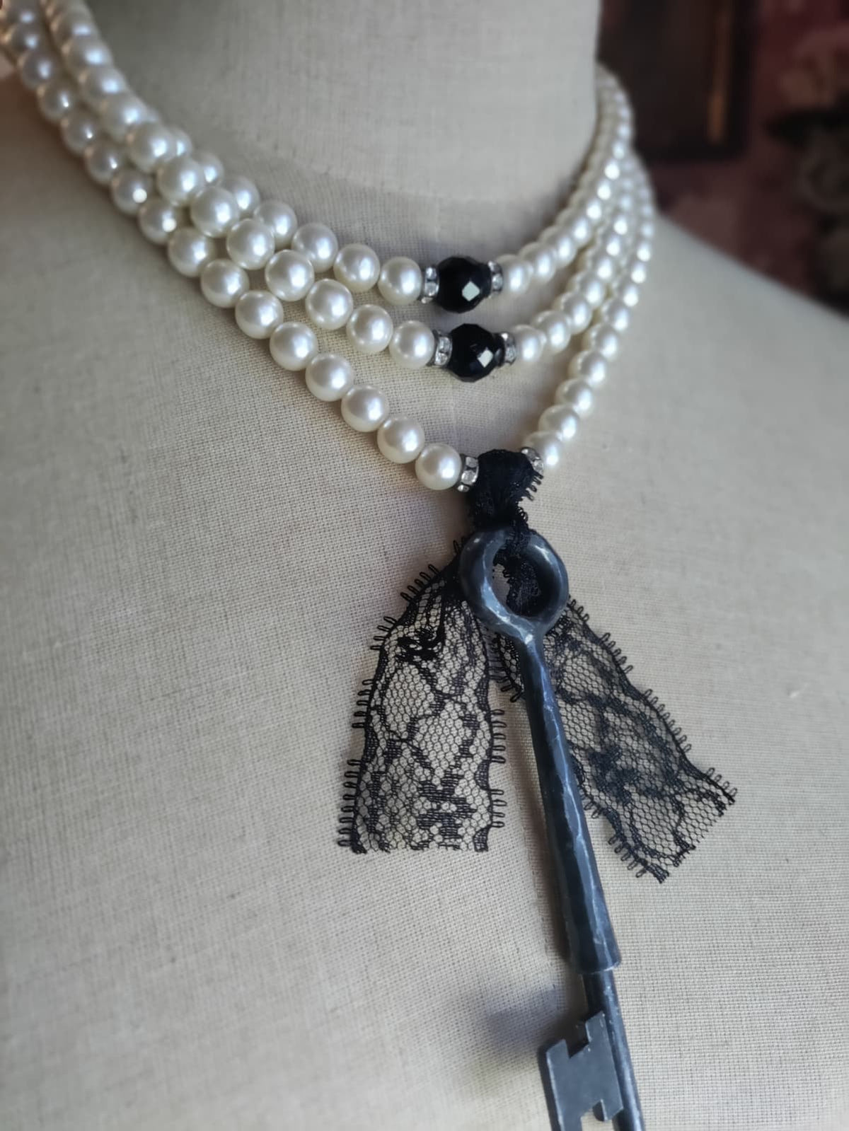 The Widow's Key — Skeleton Key & Pearl Assemblage Necklace