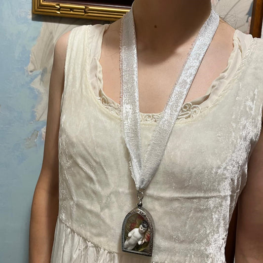 Eternal Blooms-My Love For You Forever Frozen in My Heart - Frozen Charlotte Necklace: Antique Bisque Doll & Dried Rose Petals