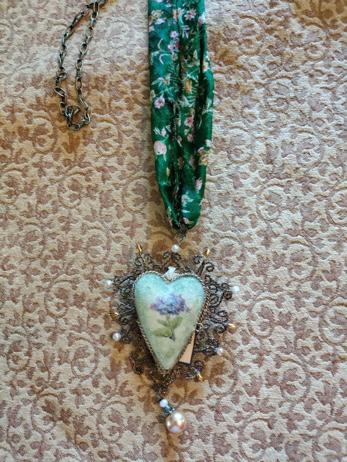 Katherine’s Heart ~ Oversized Upcycled Heart Locket Necklace with Key and Love Note