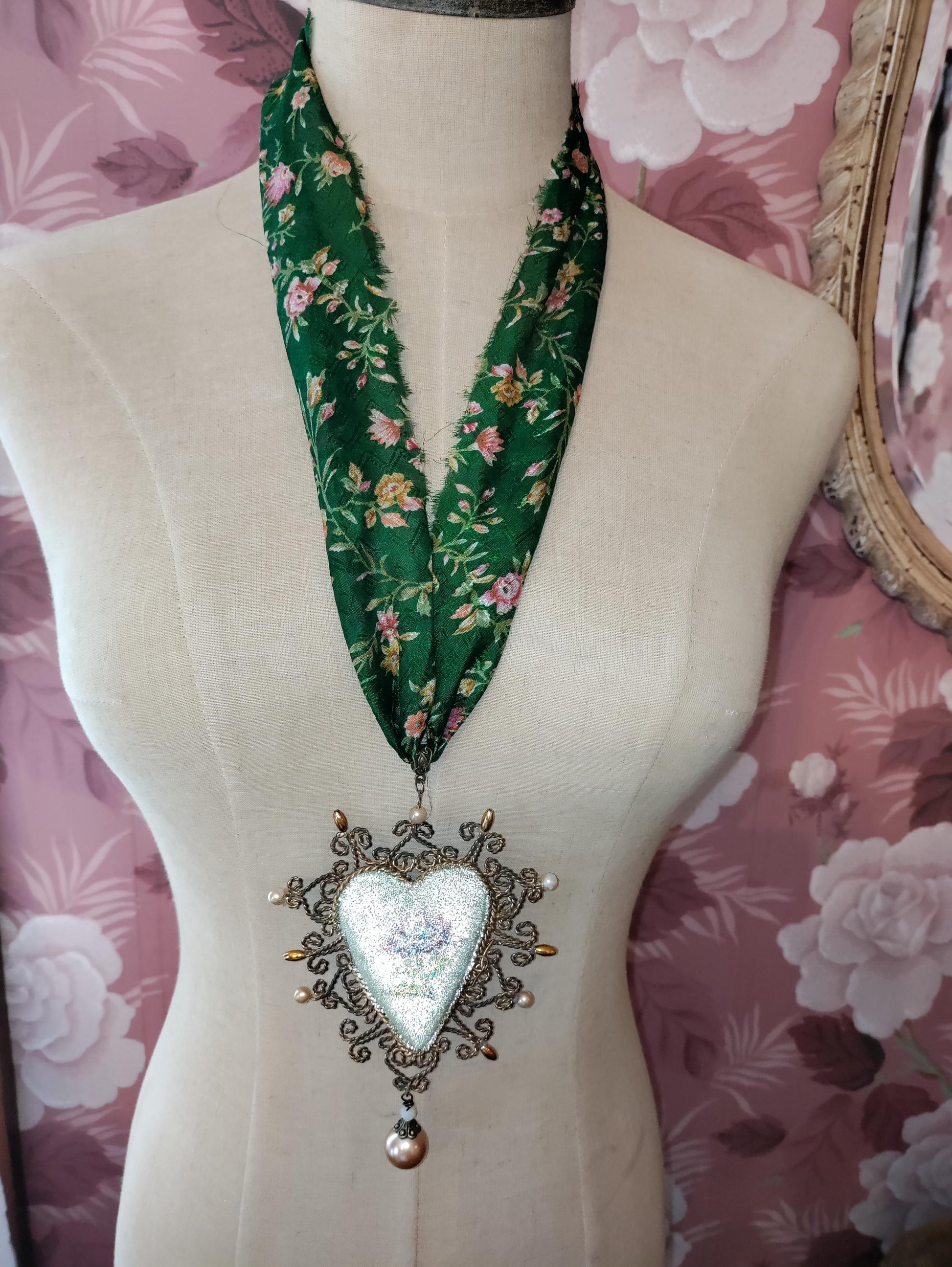 Katherine’s Heart ~ Oversized Upcycled Heart Locket Necklace with Key and Love Note