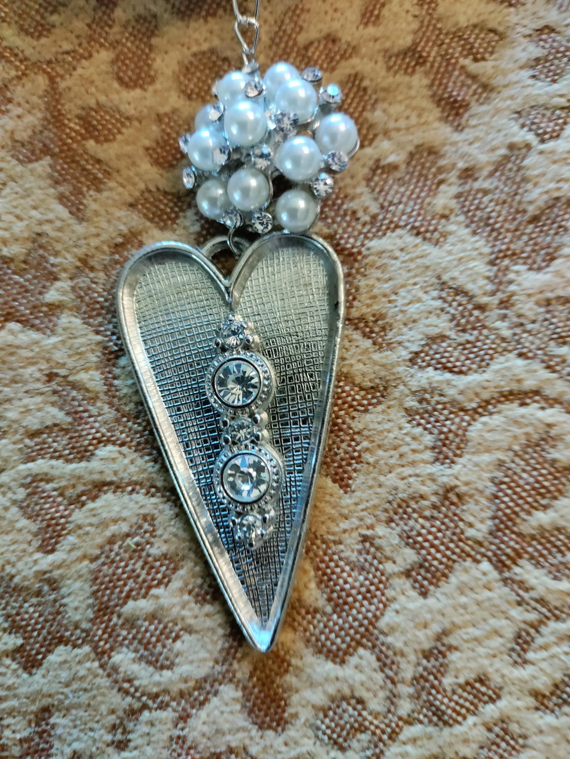 Multi Strand Vintage Bridal Necklace with Chandelier Crystals and Heart Pendant-Wedding Pearls