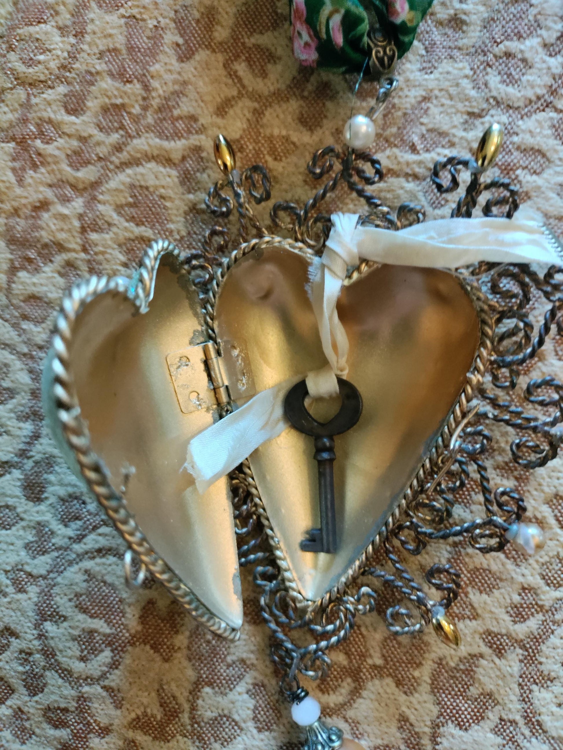 Katherine’s Heart ~ Oversized Upcycled Heart Locket Necklace with Key and Love Note