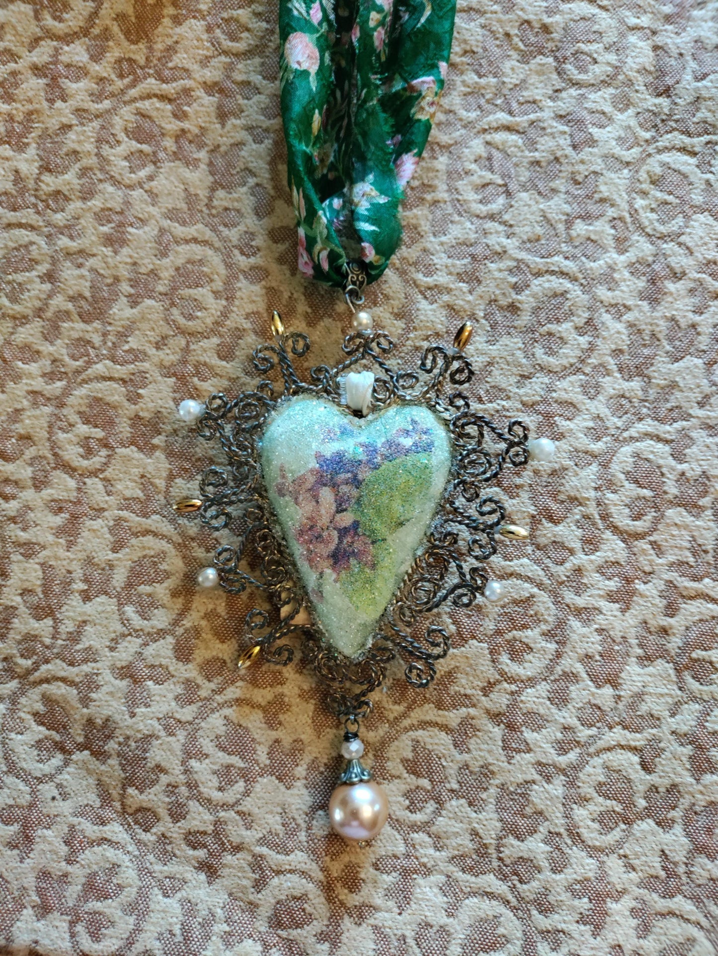Katherine’s Heart ~ Oversized Upcycled Heart Locket Necklace with Key and Love Note