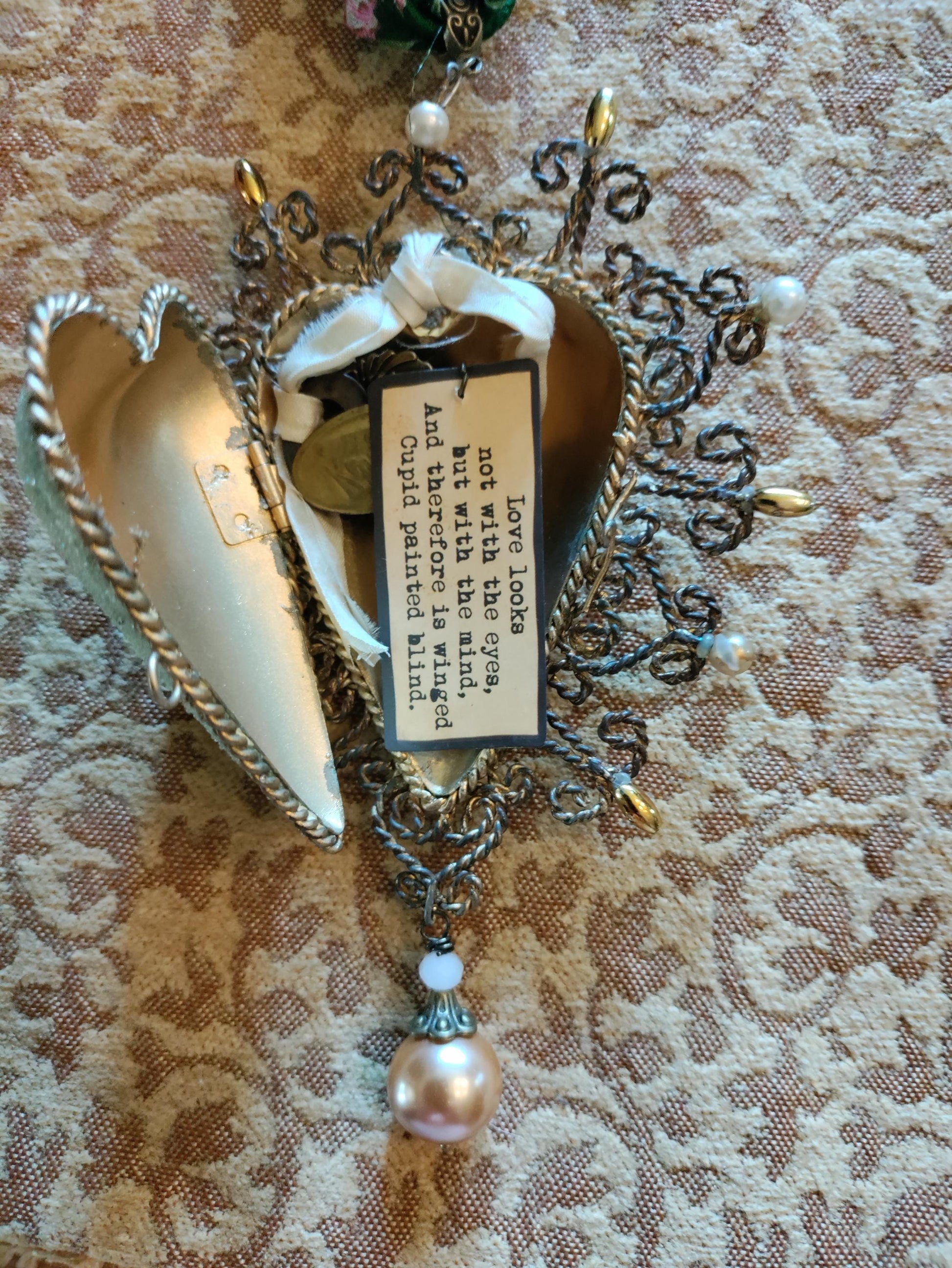 Katherine’s Heart ~ Oversized Upcycled Heart Locket Necklace with Key and Love Note
