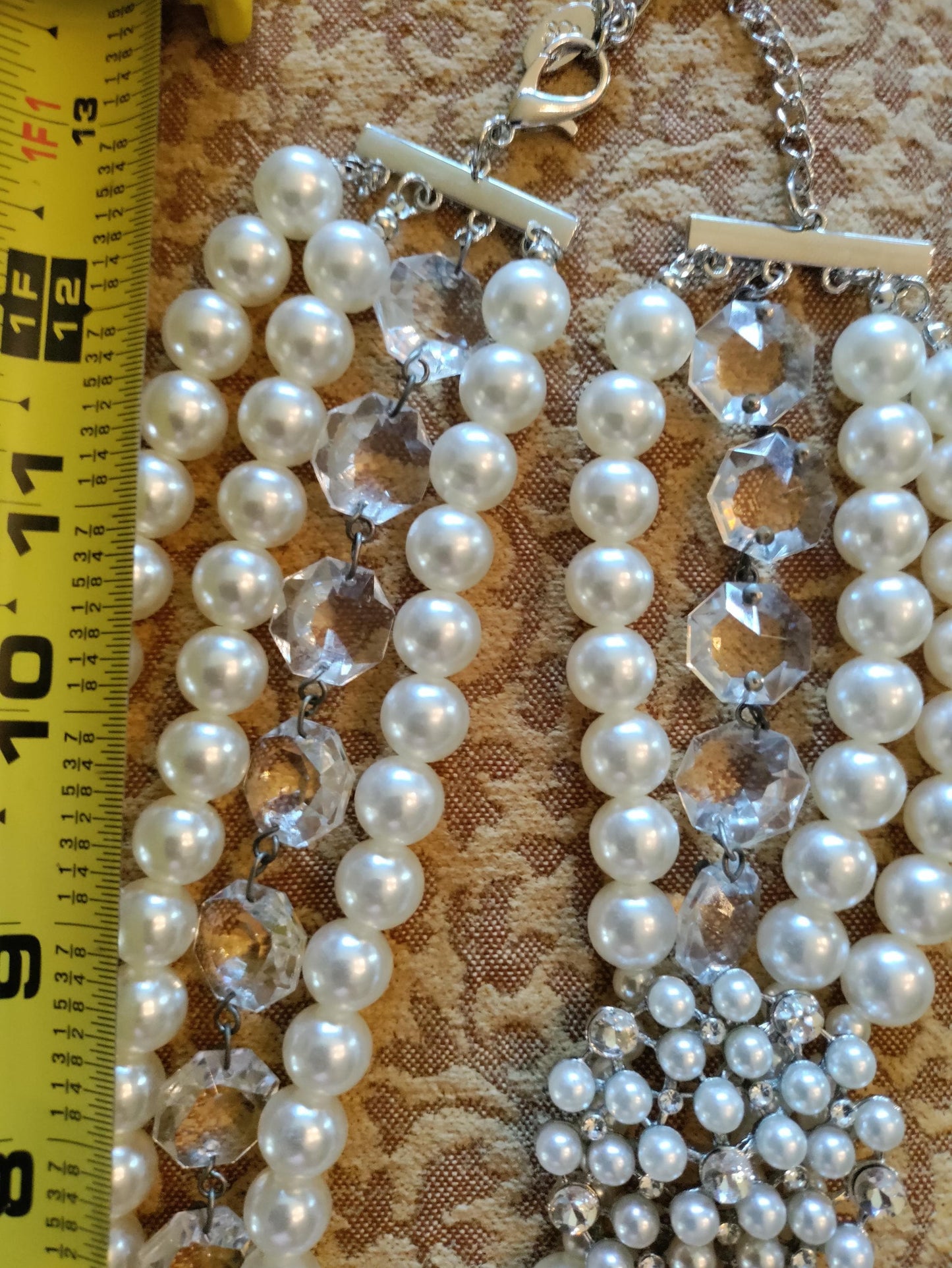 Multi Strand Vintage Bridal Necklace with Chandelier Crystals and Heart Pendant-Wedding Pearls