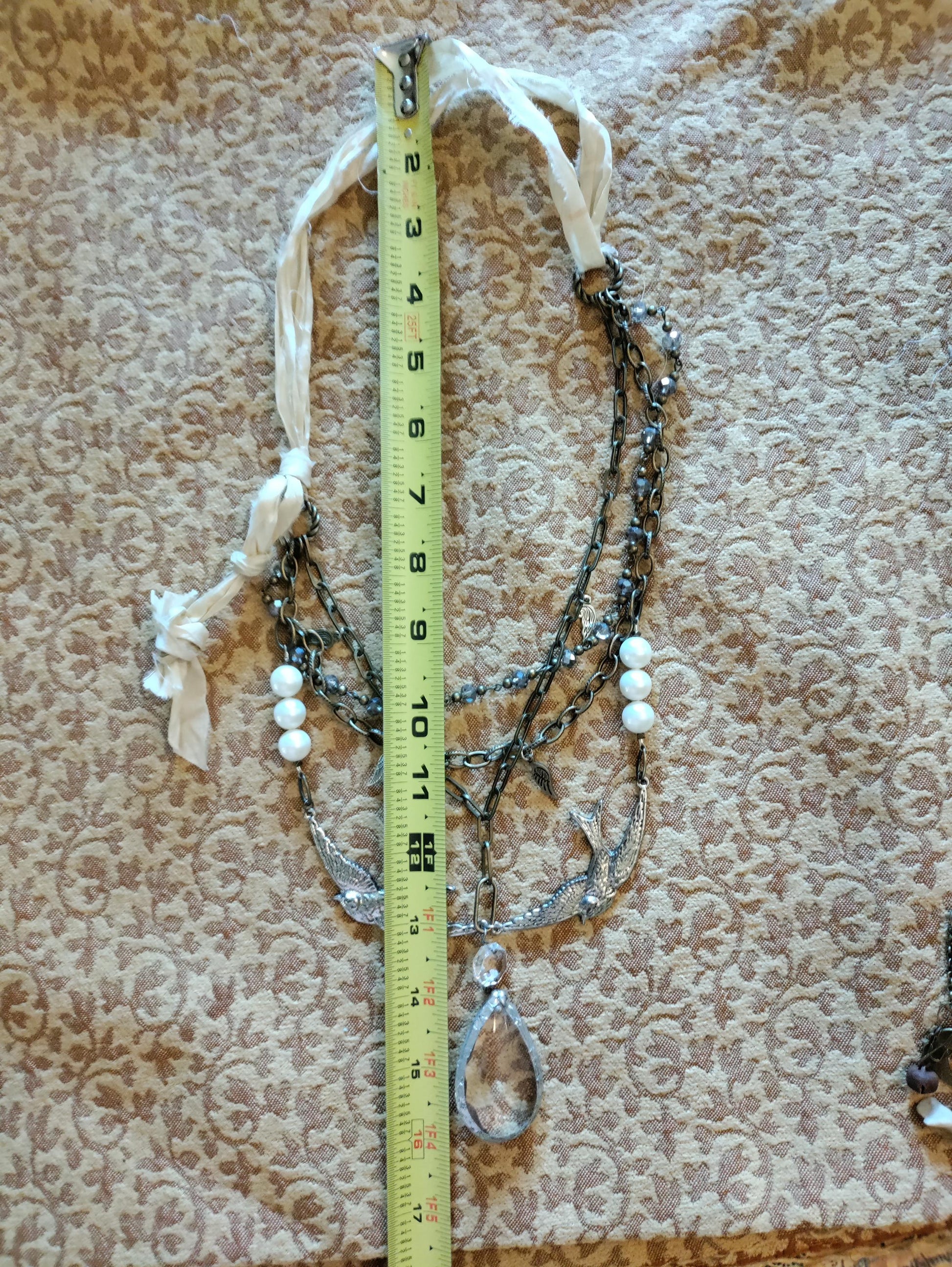Messengers ~ Swallow Bird Necklace with Crystal Drop, Multi-Layer Bohemian Chain