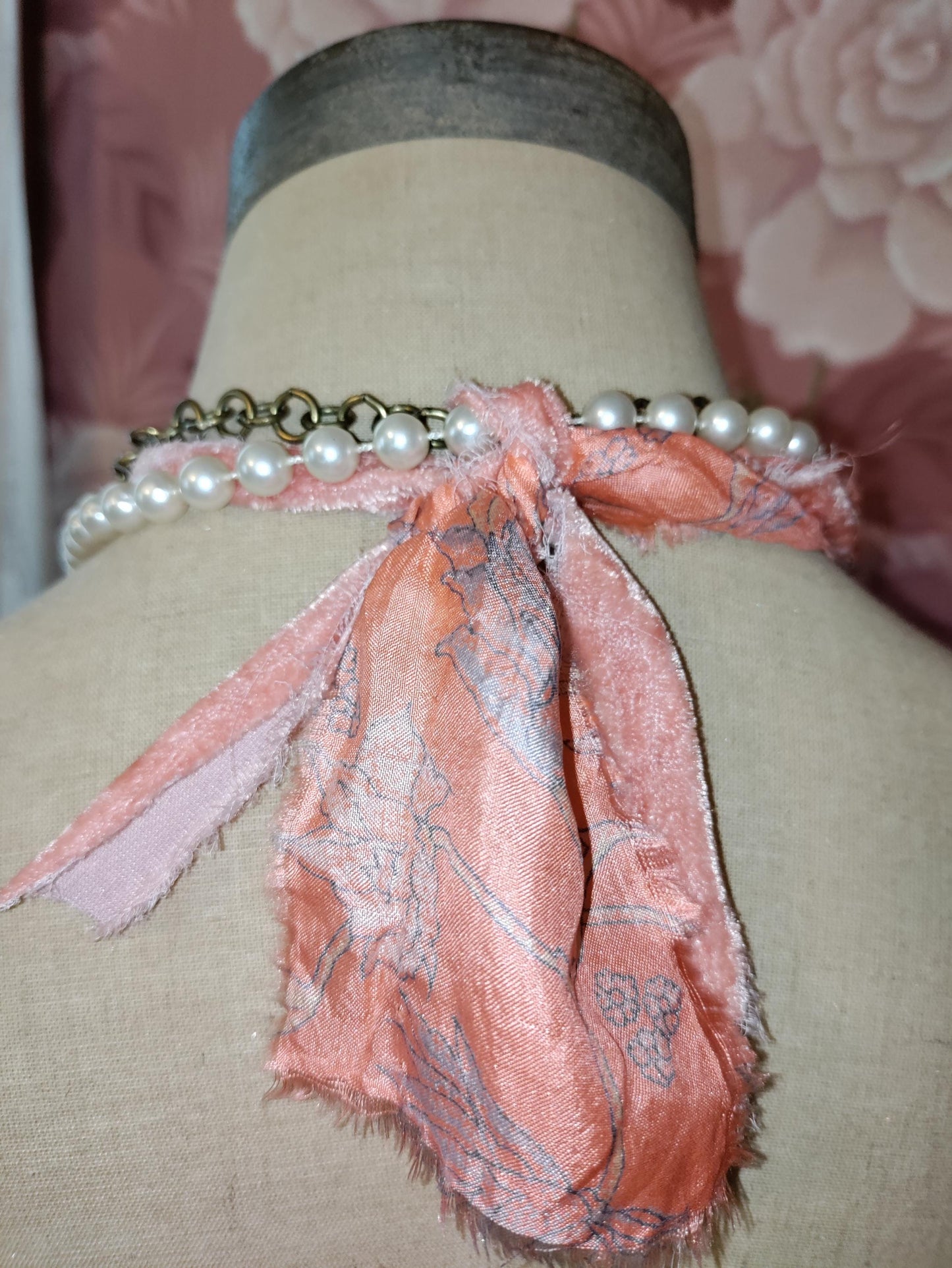 Handcrafted Fairy Face Pixie Dust Necklace: Painted Clay Pendant, Sari Silk and Vintage Butterfly