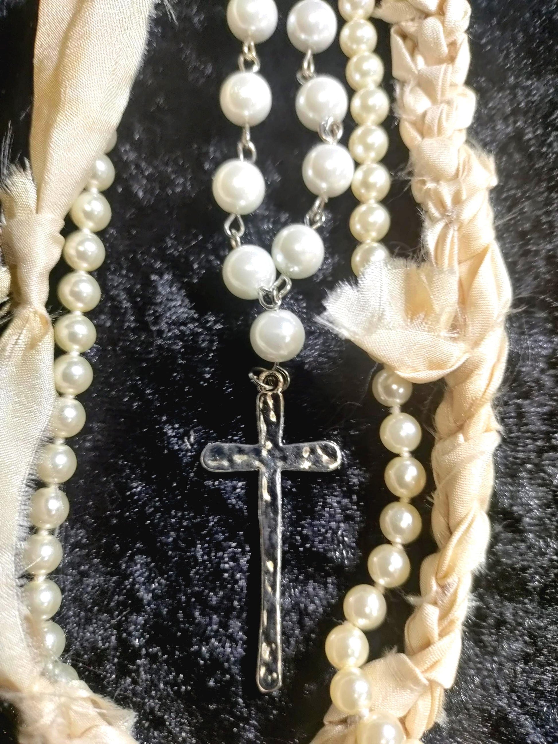Victorian Frozen Charlotte Doll Necklace: vintage Pearls, Coffin pendant with Roses and the word Love.