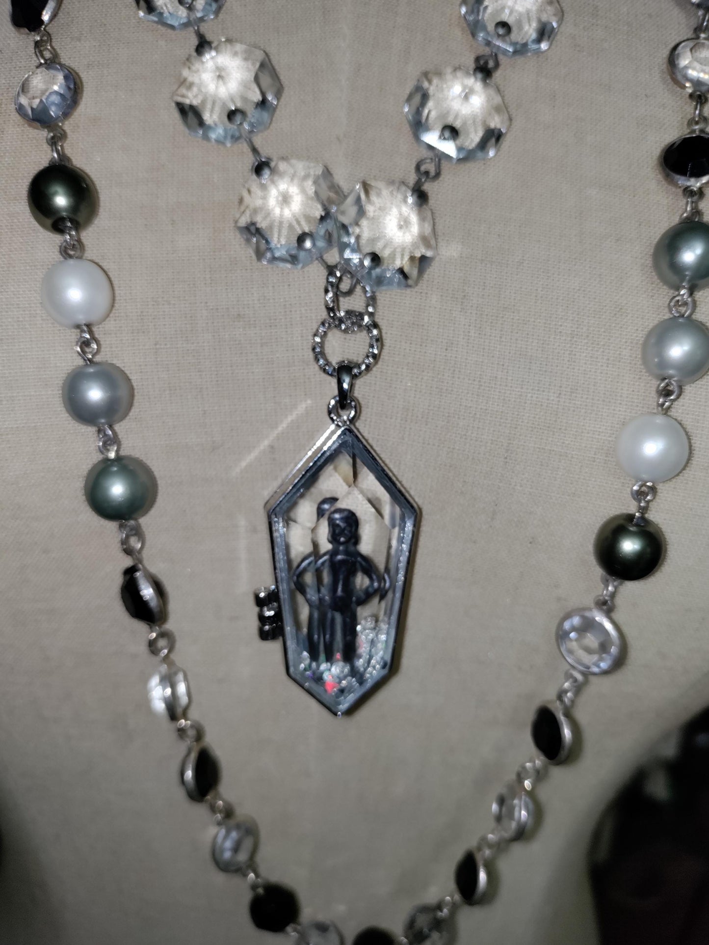 Glass Coffin Necklace: Vintage Chandelier Crystals, Gothic Victorian Style