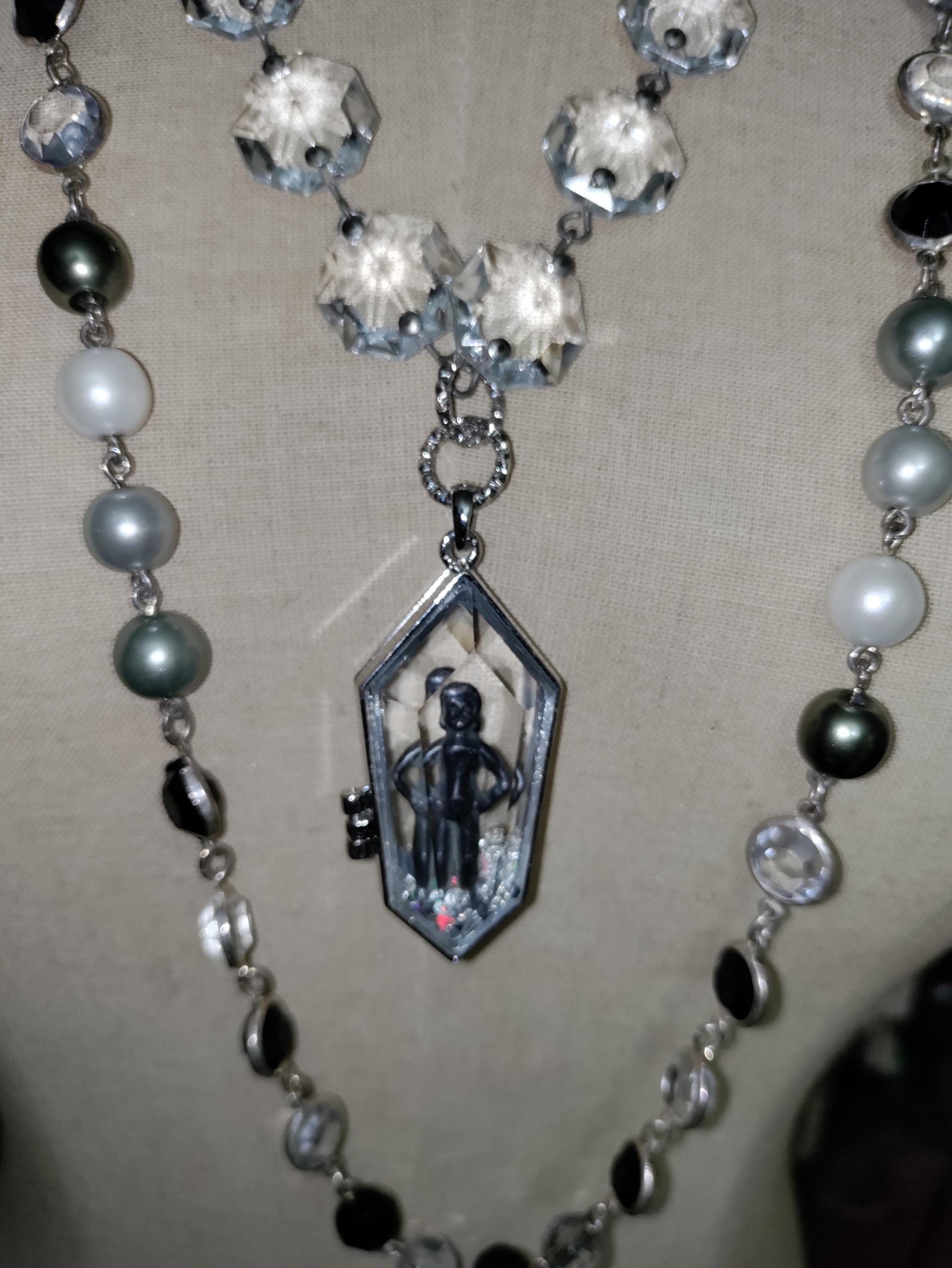 Glass Coffin Necklace: Vintage Chandelier Crystals, Gothic Victorian Style