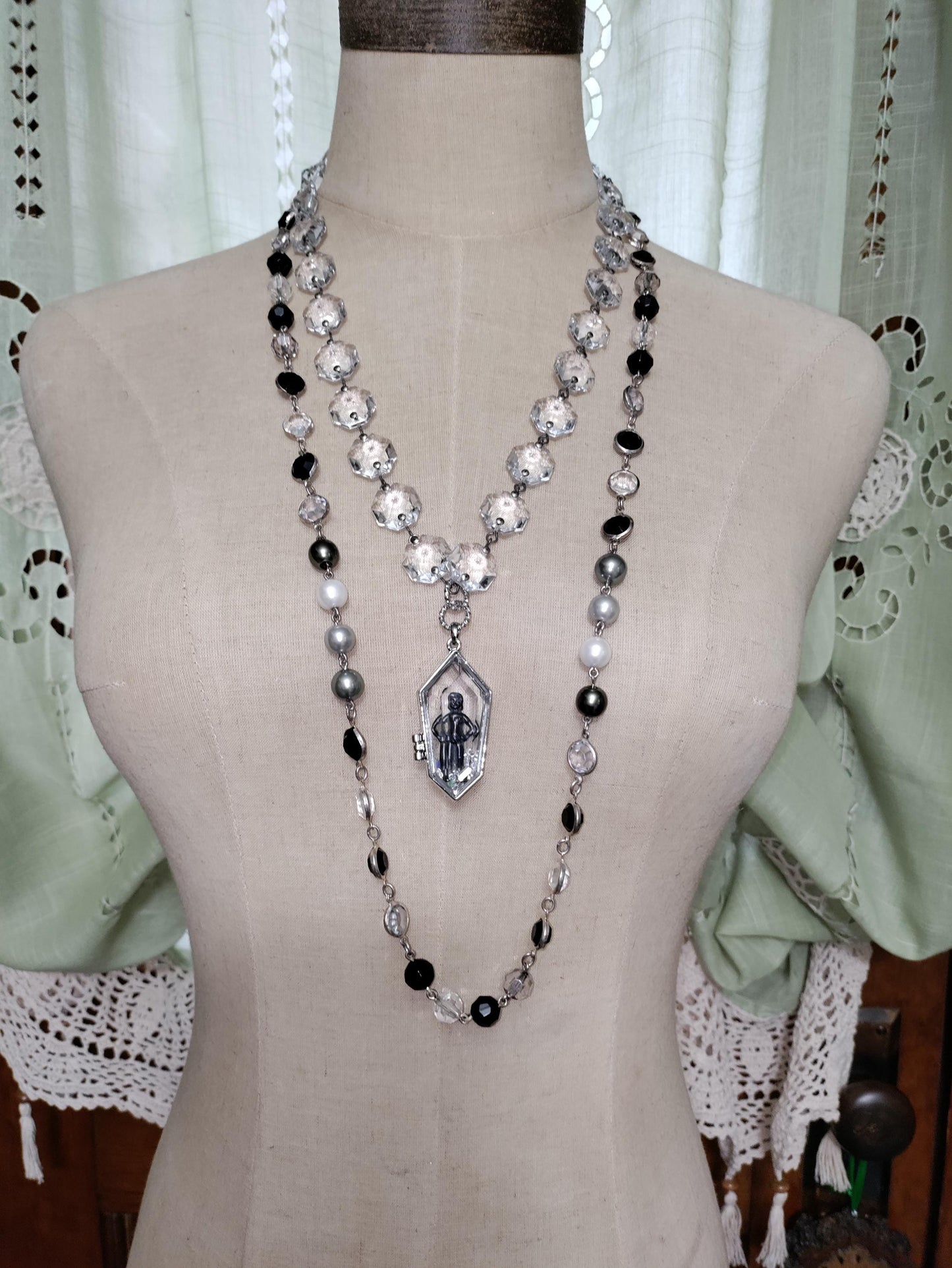 Glass Coffin Necklace: Vintage Chandelier Crystals, Gothic Victorian Style