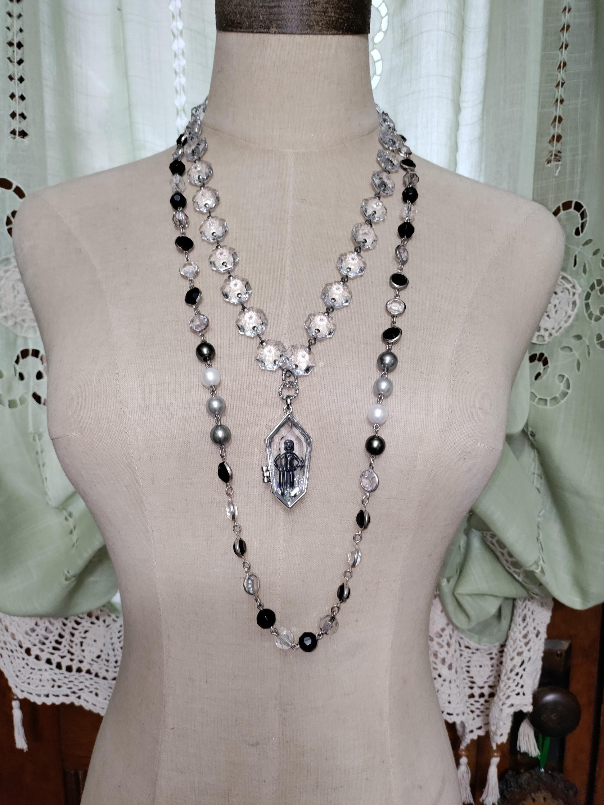 Glass Coffin Necklace: Vintage Chandelier Crystals, Gothic Victorian Style