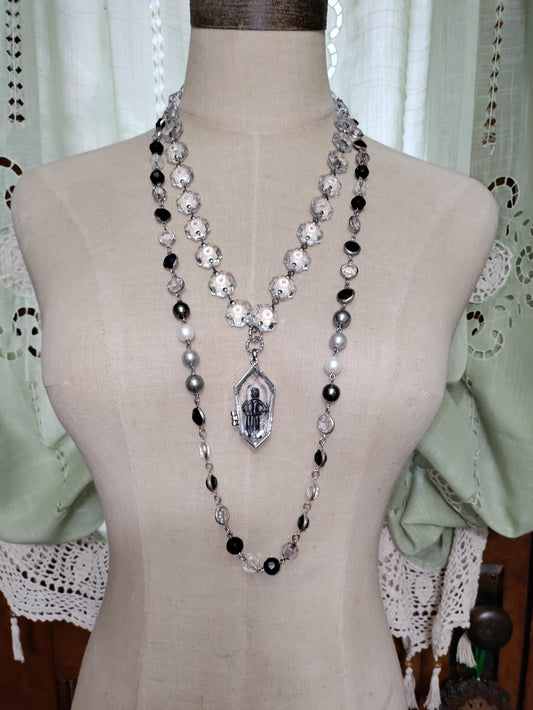 Glass Coffin Necklace: Vintage Chandelier Crystals, Gothic Victorian Style