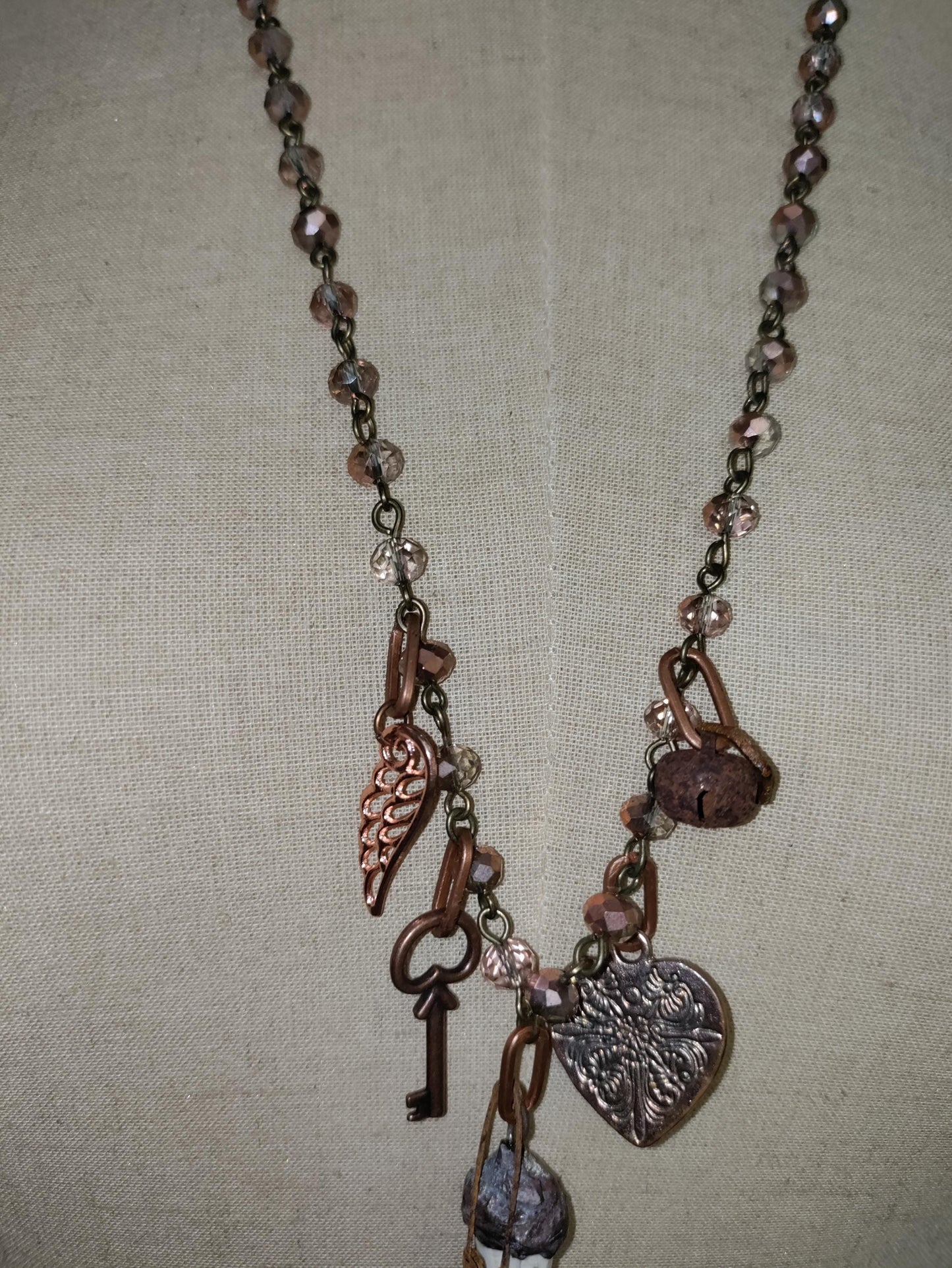Antique Doll Arm Necklace: Copper, Czech Glass, Gothic Halloween Charm