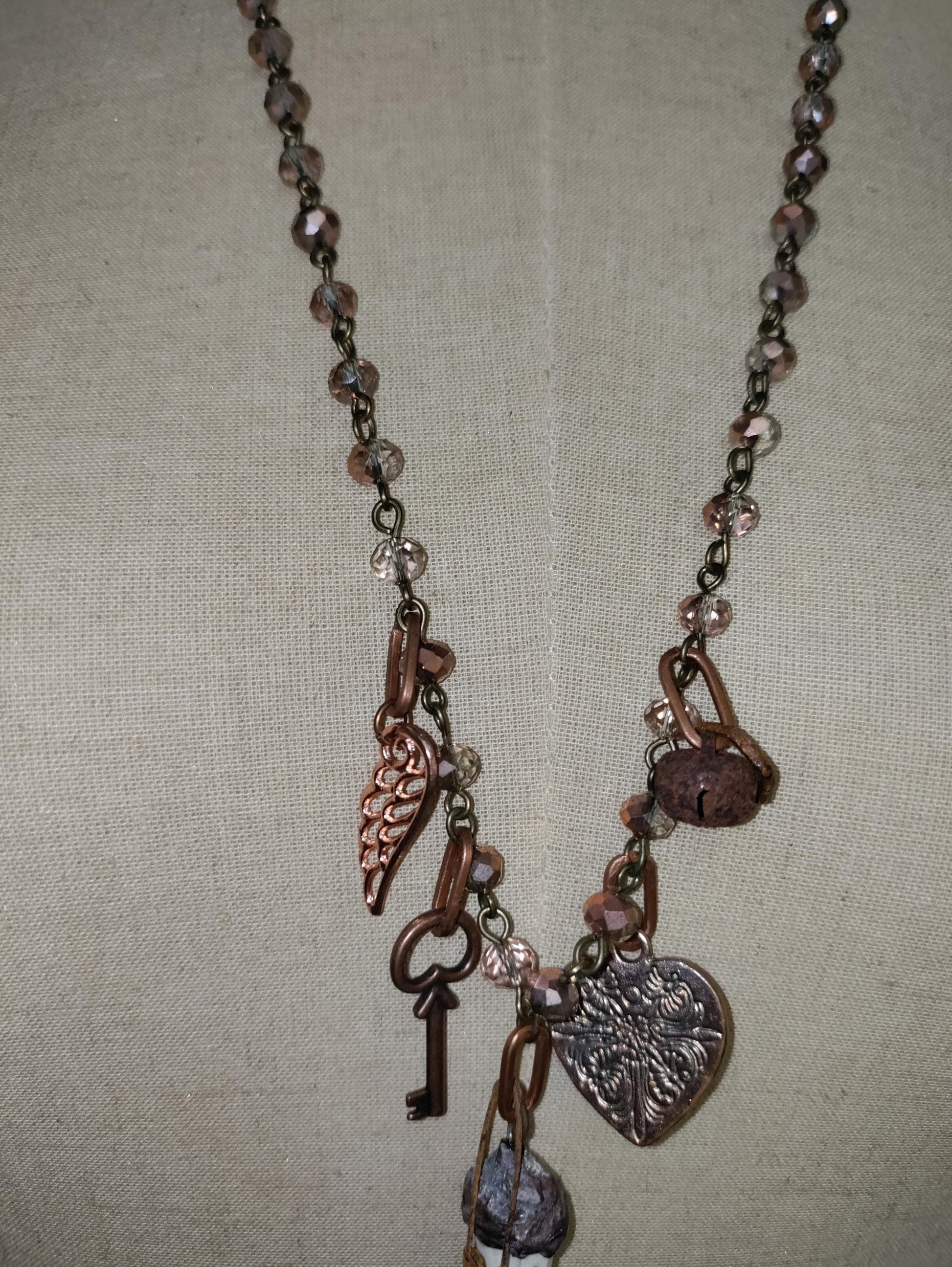 Antique Doll Arm Necklace: Copper, Czech Glass, Gothic Halloween Charm