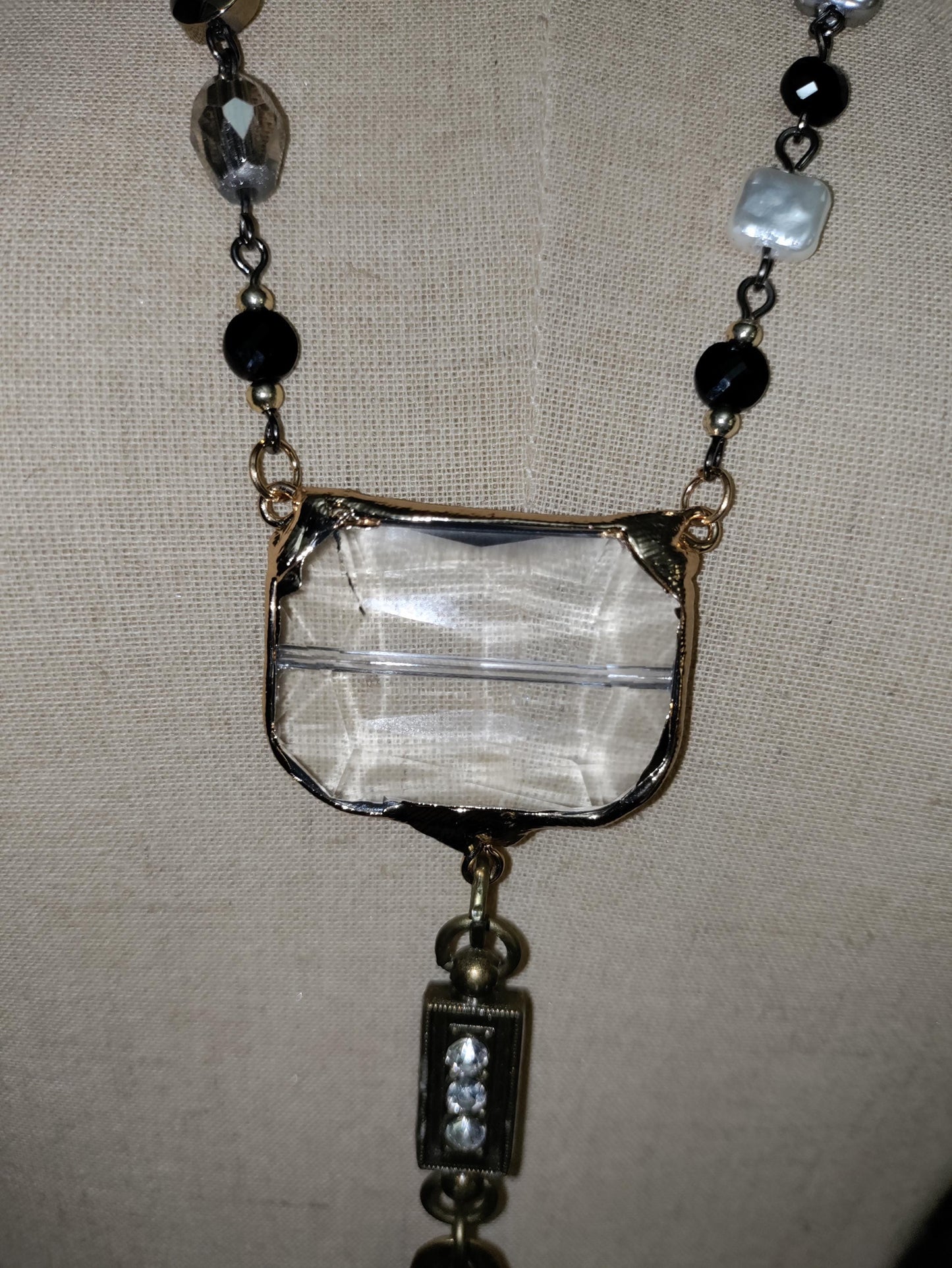 Handmade Crystal Cross Necklace, Glass & Acrylic Beads