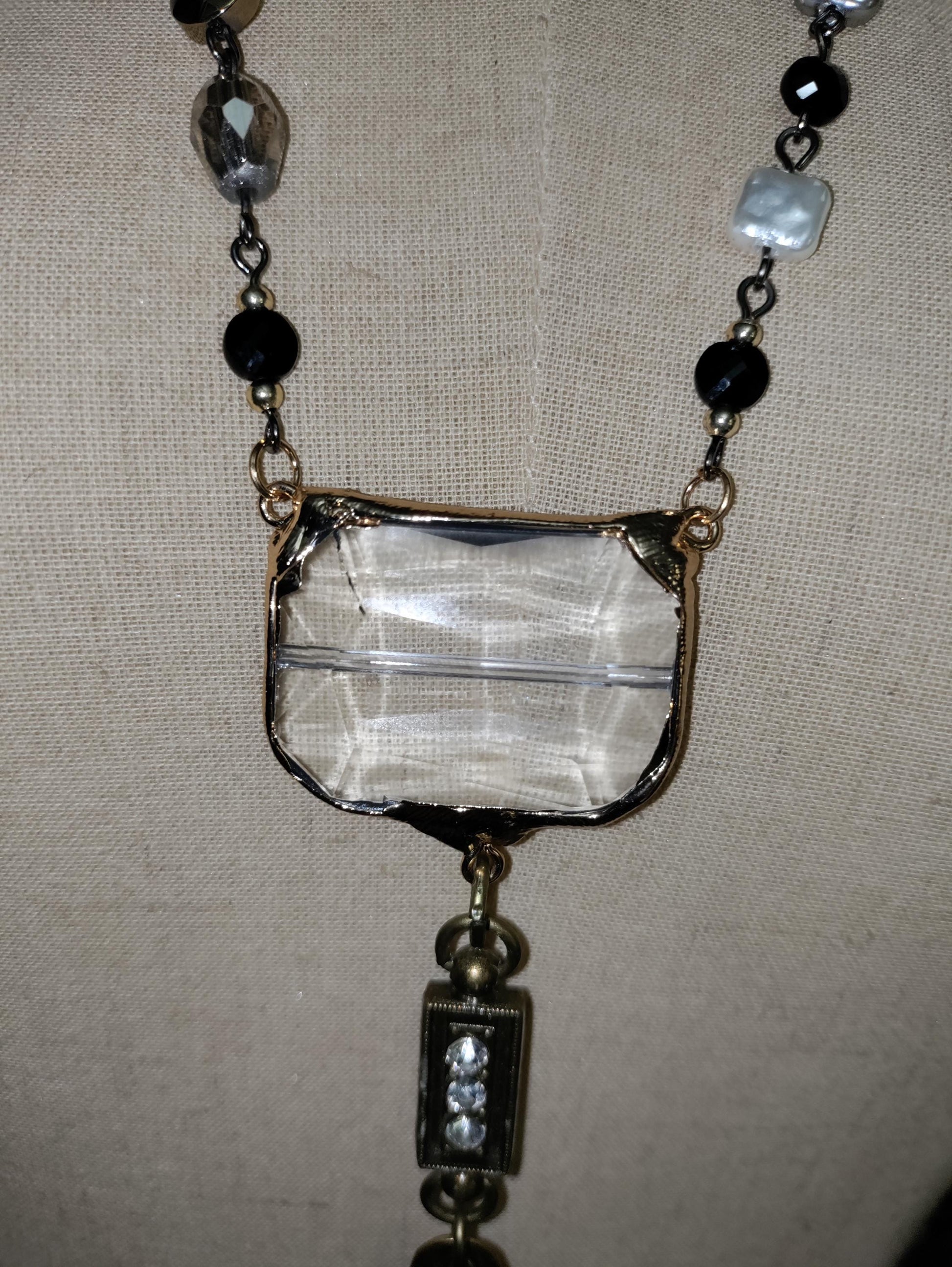 Handmade Crystal Cross Necklace, Glass & Acrylic Beads
