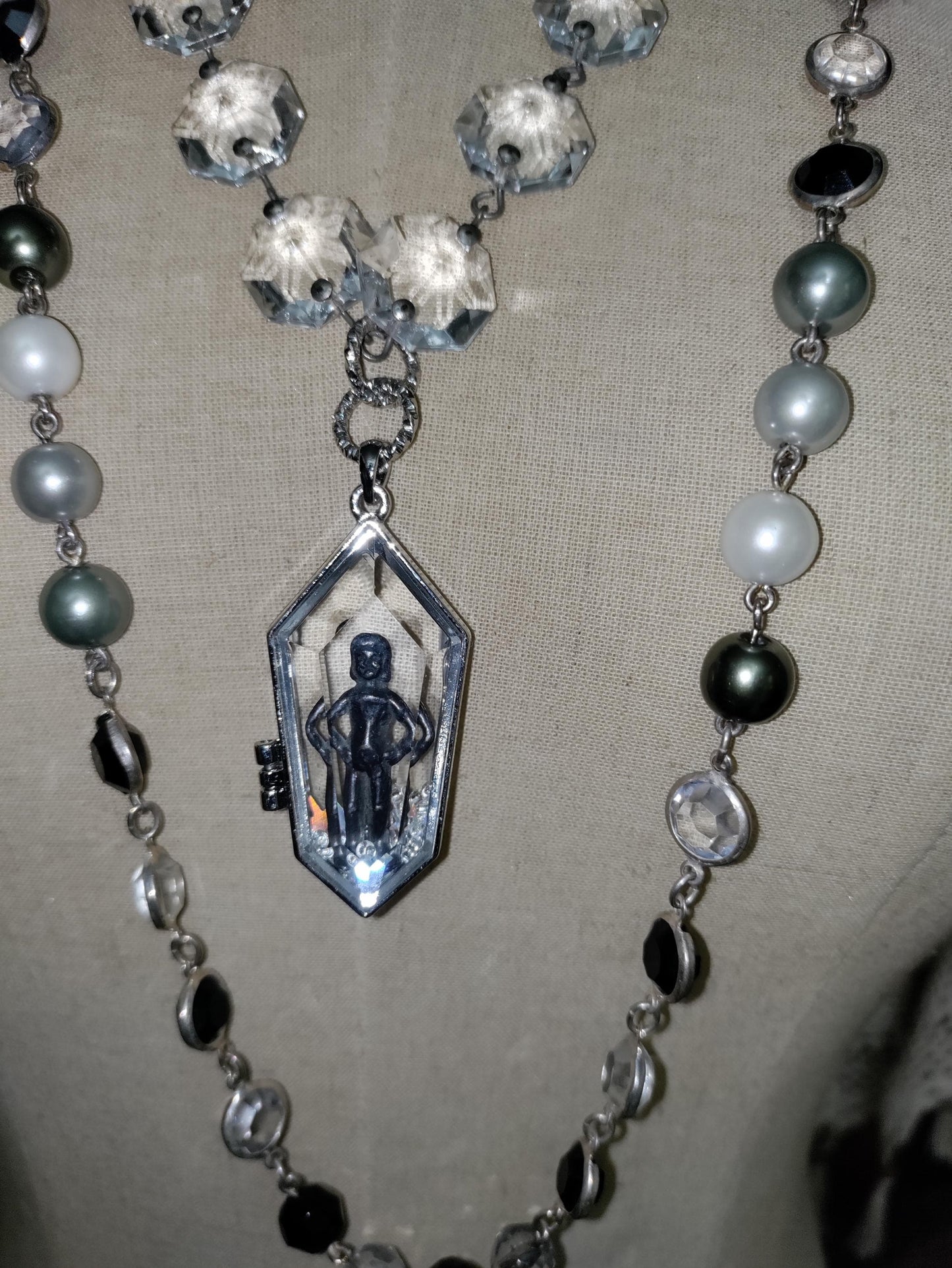 Glass Coffin Necklace: Vintage Chandelier Crystals, Gothic Victorian Style