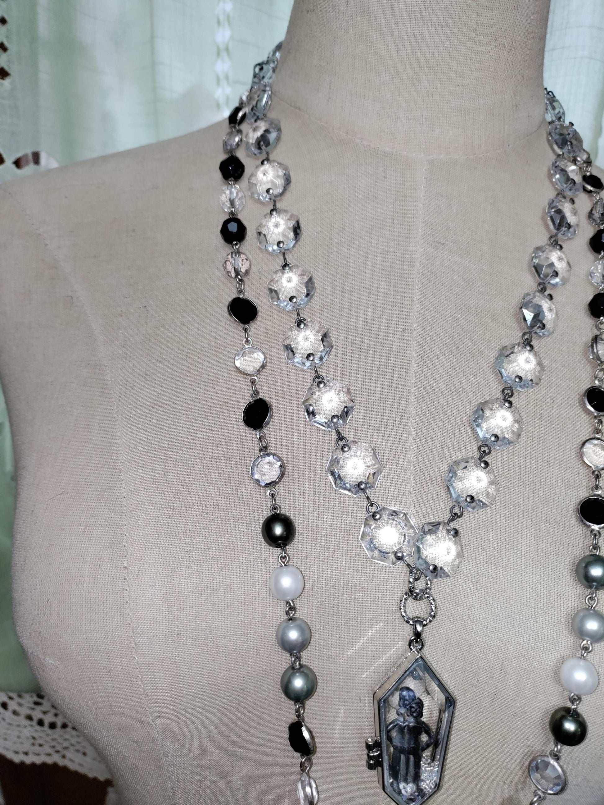 Glass Coffin Necklace: Vintage Chandelier Crystals, Gothic Victorian Style