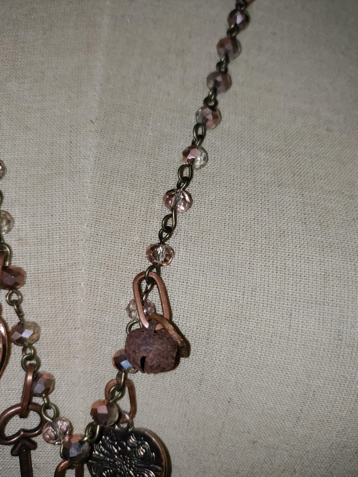 Antique Doll Arm Necklace: Copper, Czech Glass, Gothic Halloween Charm