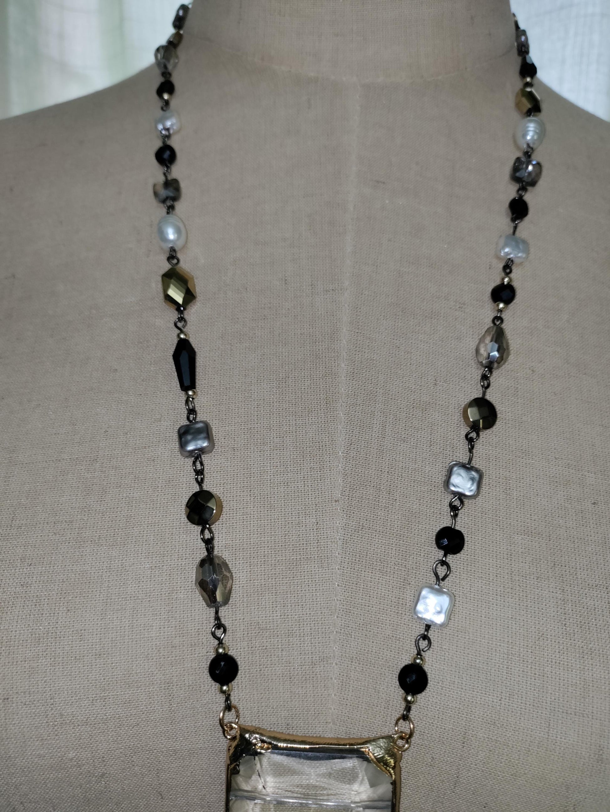 Handmade Crystal Cross Necklace, Glass & Acrylic Beads