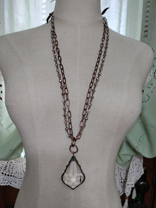 Soldered Crystal Pendant Necklace with Czech Glass and Copper Chains