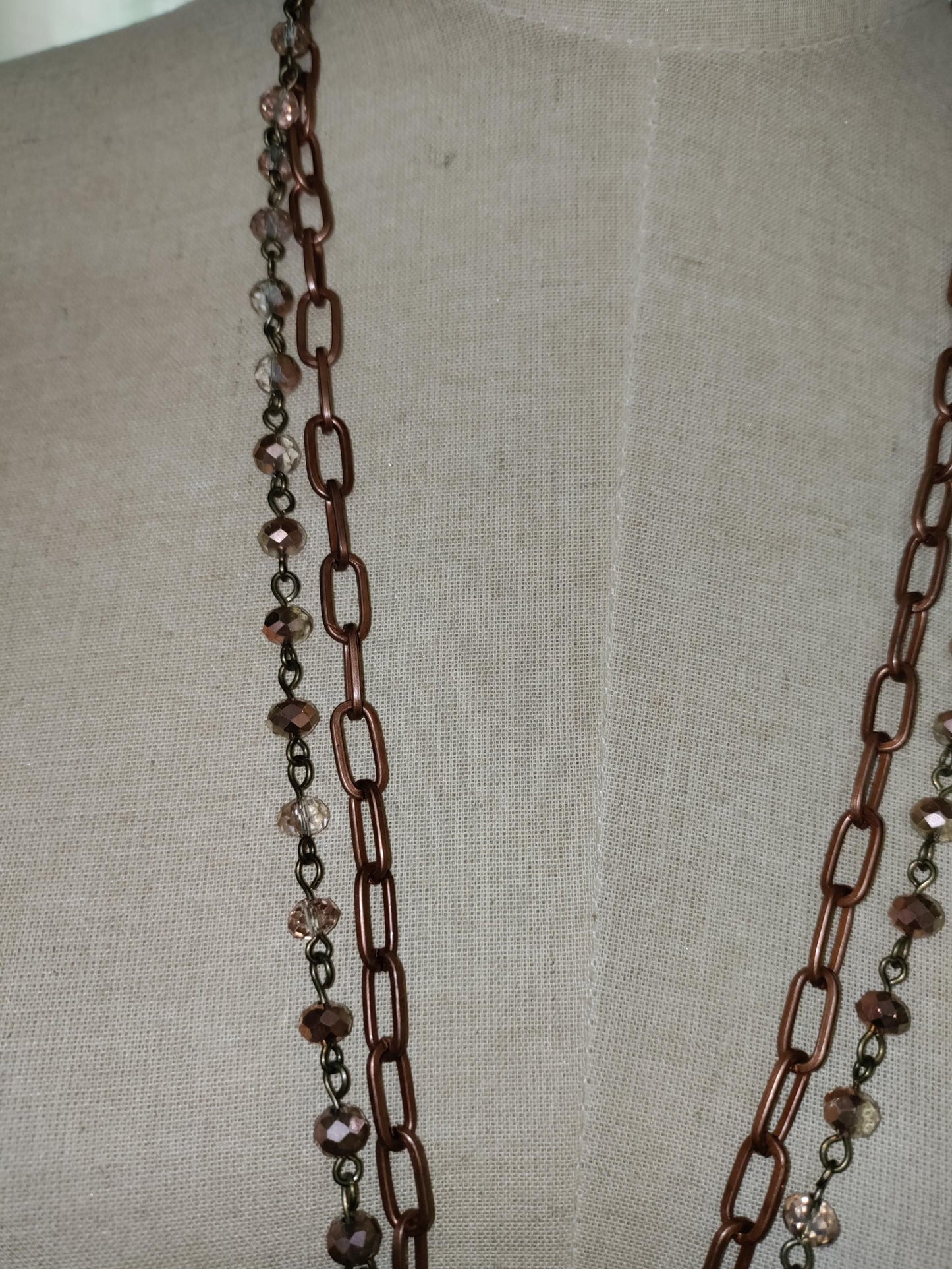 Soldered Crystal Pendant Necklace with Czech Glass and Copper Chains