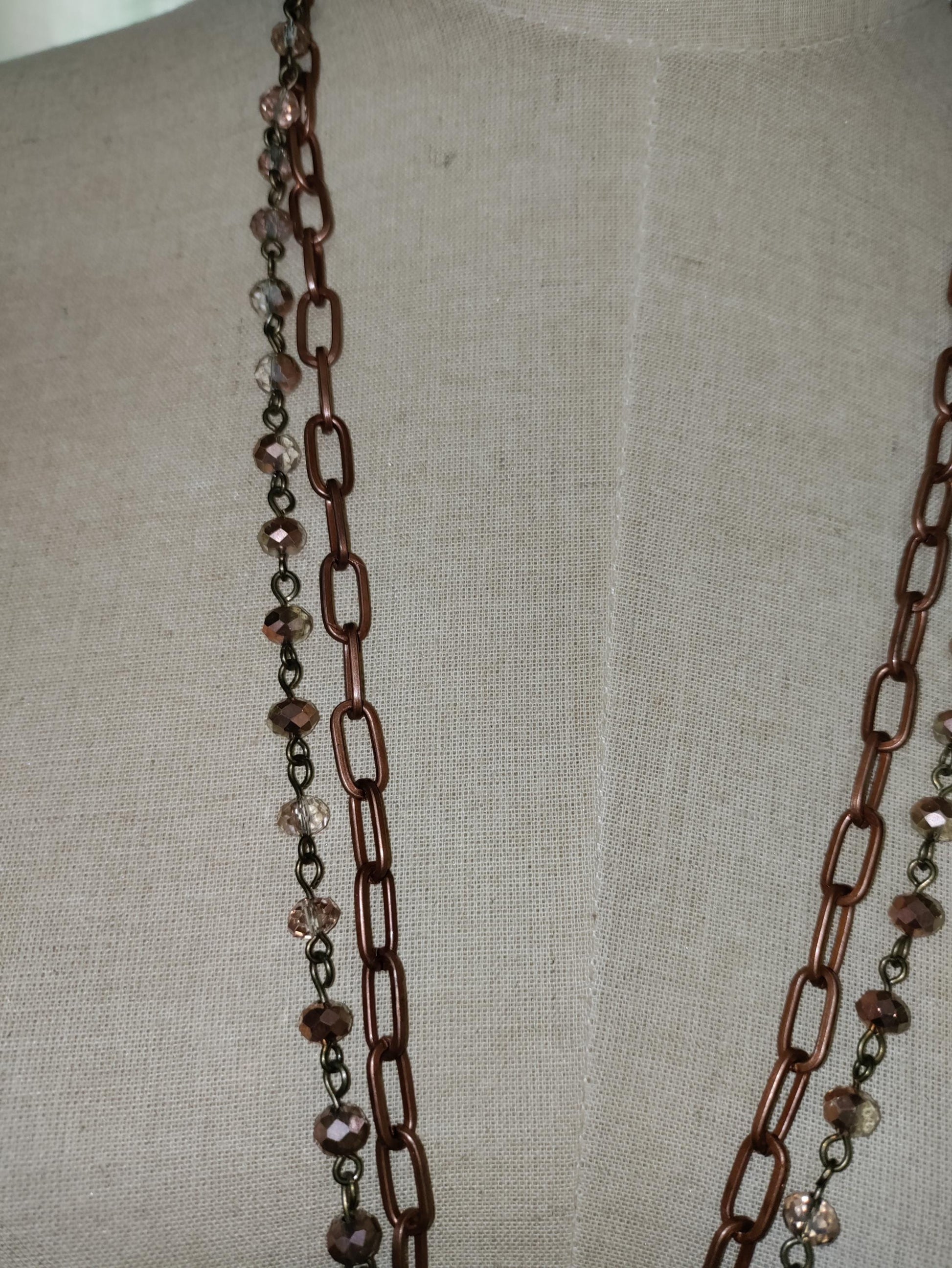 Soldered Crystal Pendant Necklace with Czech Glass and Copper Chains