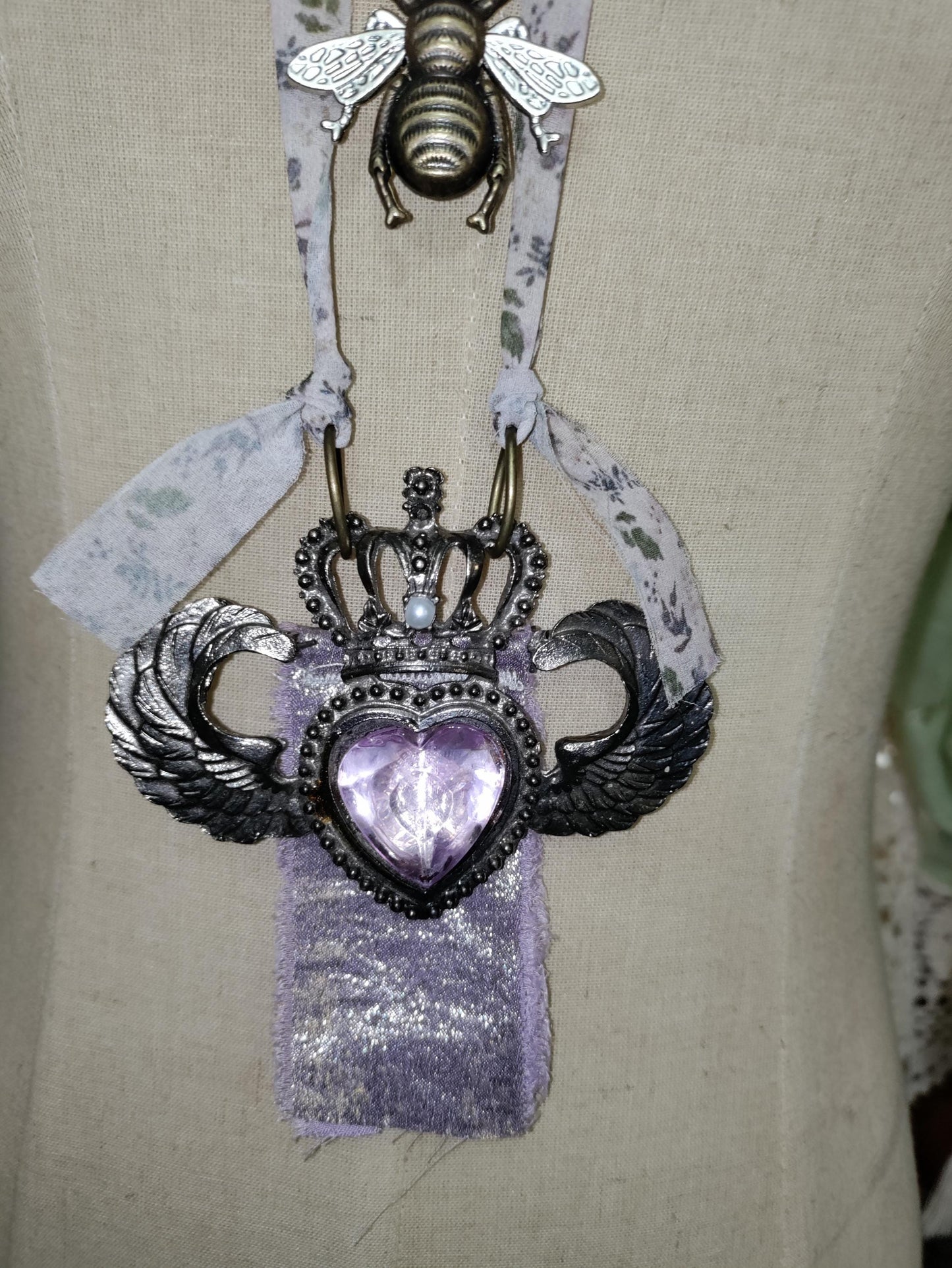 Queen Bee Necklace with Removable rose flower brooch.