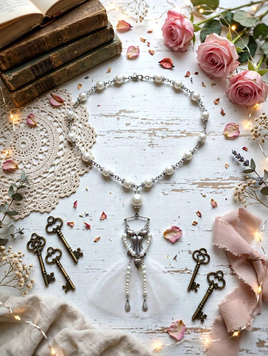 Vintage Pearl Corset Doll Necklace: Upcycled Glass Pearls, Victorian Style