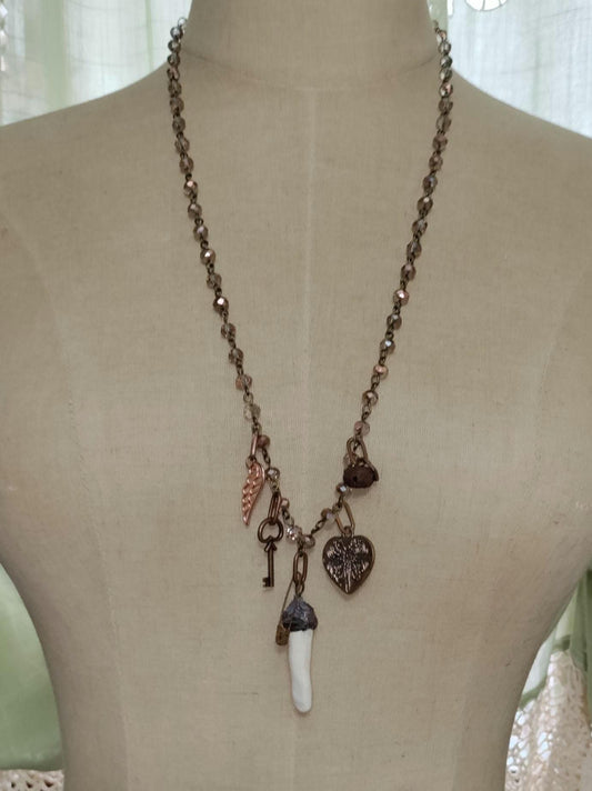 Antique Doll Arm Necklace: Copper, Czech Glass, Gothic Halloween Charm