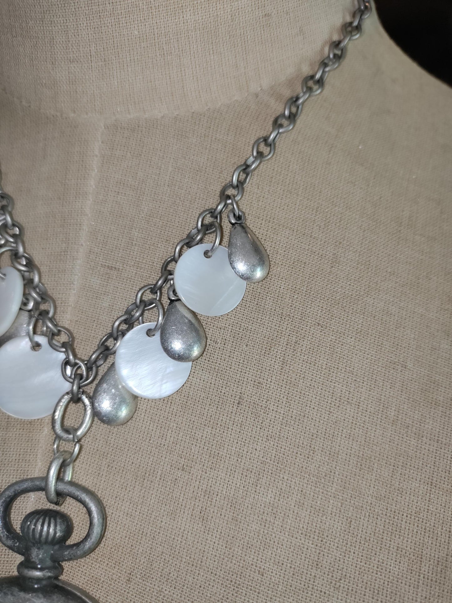 Tea Time Pocket Watch:  Abalone shell and Silver Toned Tear Drops