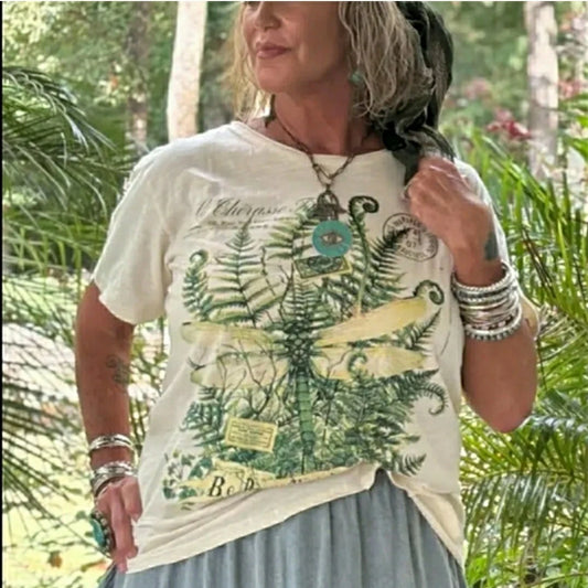 Cottagecore Brave Flight Graphic Tee | Dragonfly Fern Print